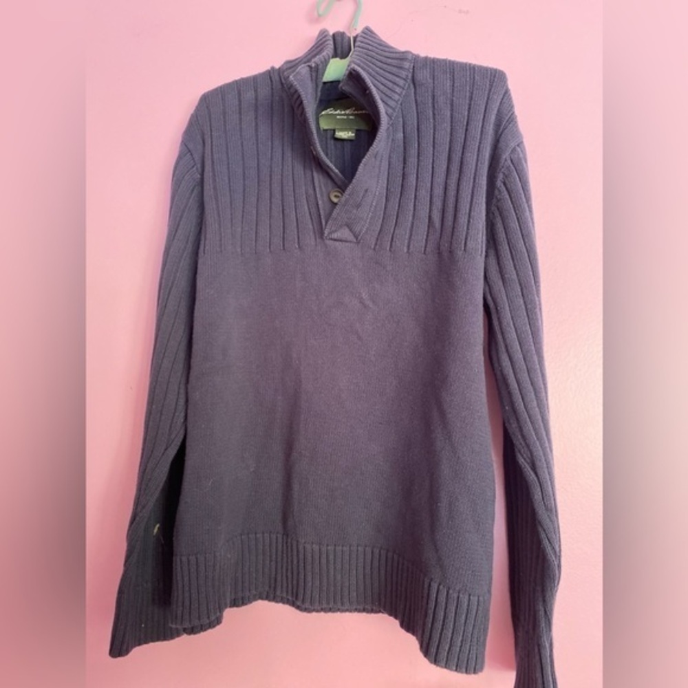 EDDIE BAUER Heavy Cotton Button Neck Pullover Grandpa Style Sweater